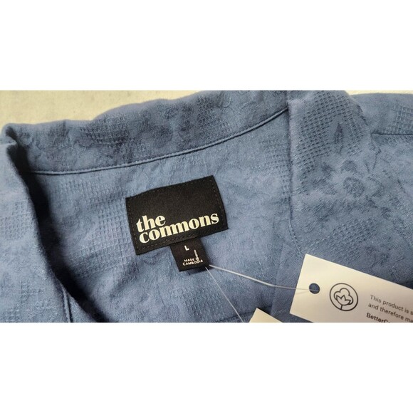 The Commons Men's Large Navy Jacquard Floral Camp Collar Short Sleeve Shirt NWT - Picture 5 of 10